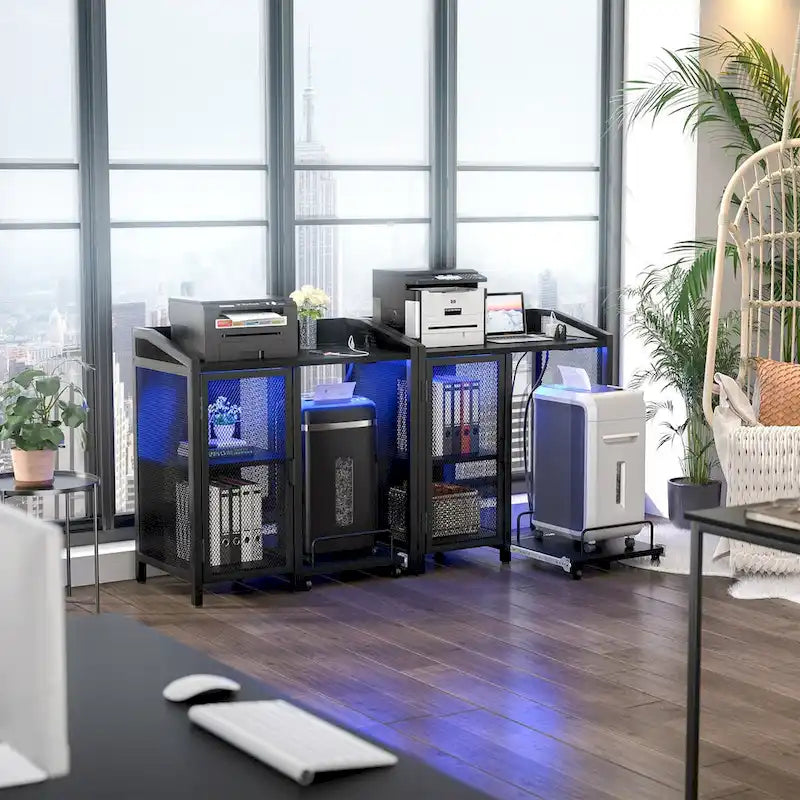 Classeur avec station de charge, armoire de rangement avec destructeur de documents sur roulettes