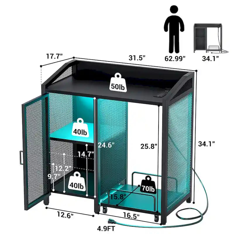 Classeur avec station de charge, armoire de rangement avec destructeur de documents sur roulettes