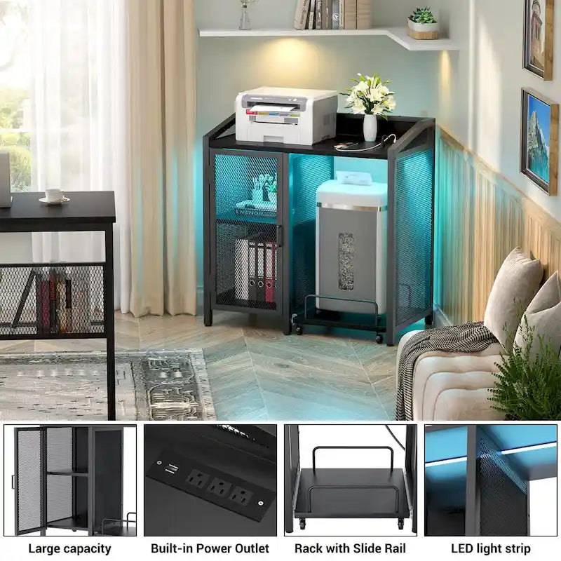 Classeur avec station de charge, armoire de rangement avec destructeur de documents sur roulettes