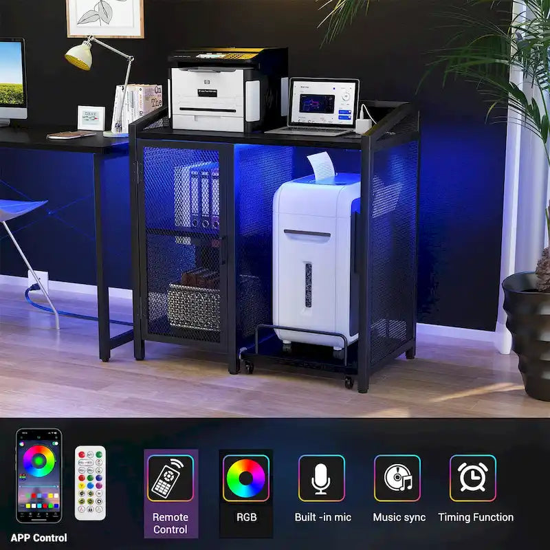 Classeur avec station de charge, armoire de rangement avec destructeur de documents sur roulettes