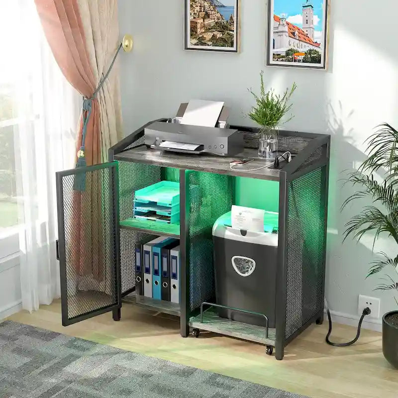 Classeur avec station de charge, armoire de rangement avec destructeur de documents sur roulettes