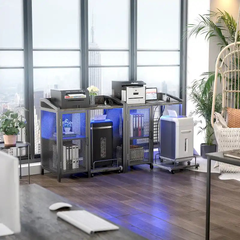 Classeur avec station de charge, armoire de rangement avec destructeur de documents sur roulettes