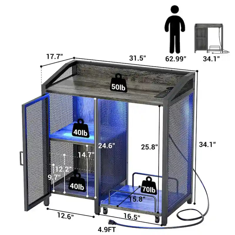 Classeur avec station de charge, armoire de rangement avec destructeur de documents sur roulettes