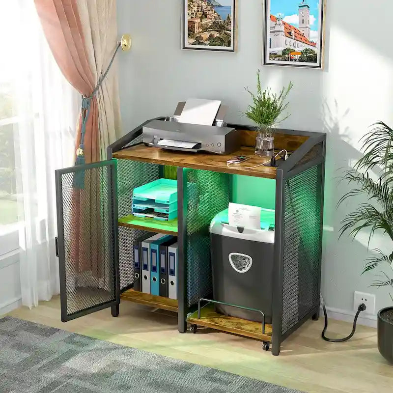 Classeur avec station de charge, armoire de rangement avec destructeur de documents sur roulettes