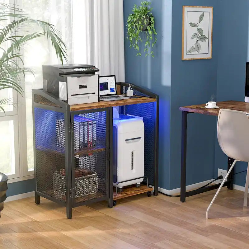 Classeur avec station de charge, armoire de rangement avec destructeur de documents sur roulettes