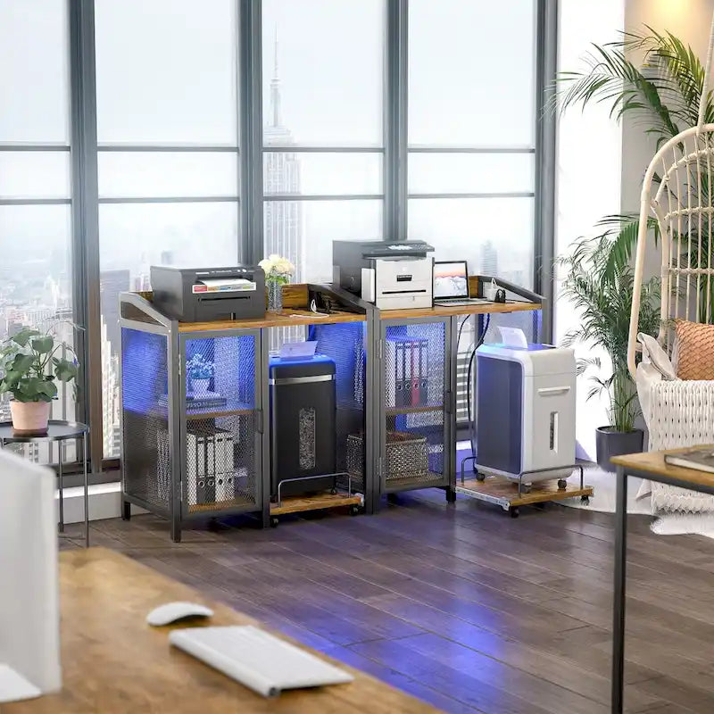 Classeur avec station de charge, armoire de rangement avec destructeur de documents sur roulettes
