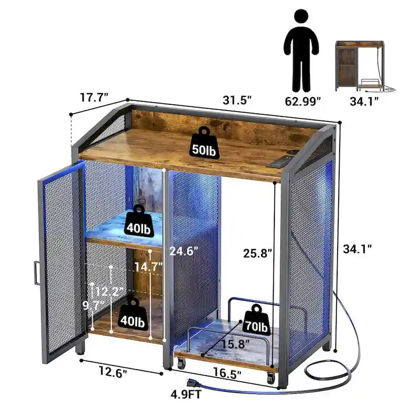 Classeur avec station de charge, armoire de rangement avec destructeur de documents sur roulettes