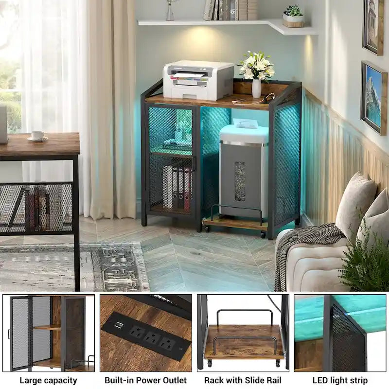 Classeur avec station de charge, armoire de rangement avec destructeur de documents sur roulettes
