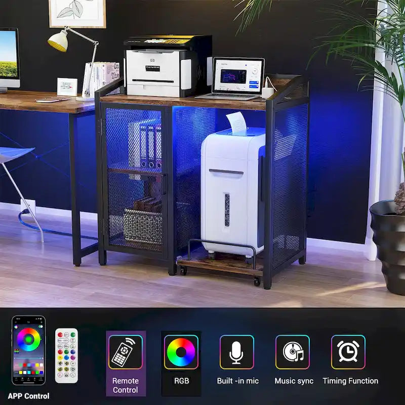 Classeur avec station de charge, armoire de rangement avec destructeur de documents sur roulettes