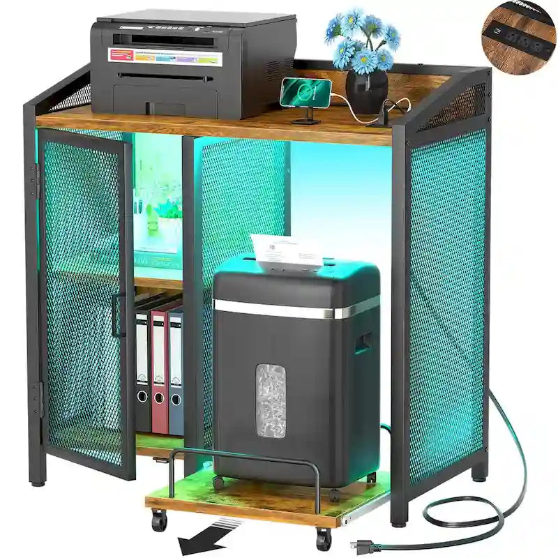 Classeur avec station de charge, armoire de rangement avec destructeur de documents sur roulettes