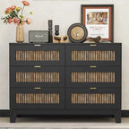 Commode rustique en bois de style campagnard avec 6 tiroirs, meuble de rangement pour chambre à coucher avec poignées en métal