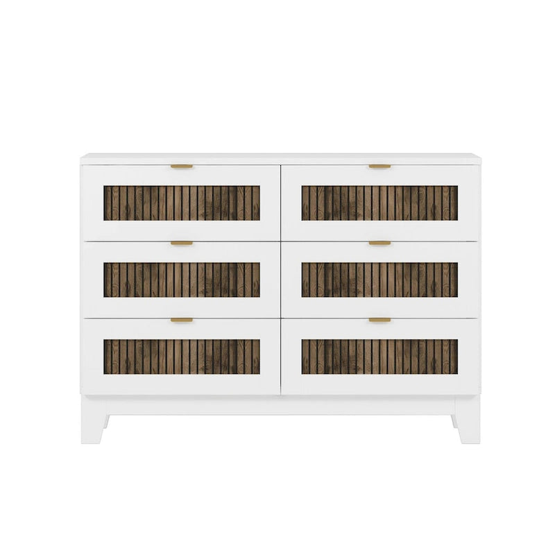 Commode rustique en bois de style campagnard avec 6 tiroirs, meuble de rangement pour chambre à coucher avec poignées en métal