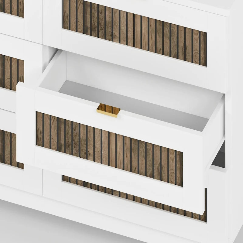 Commode rustique en bois de style campagnard avec 6 tiroirs, meuble de rangement pour chambre à coucher avec poignées en métal