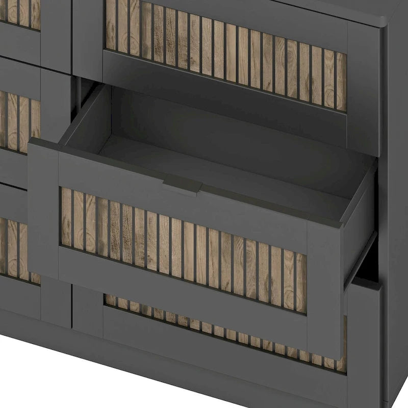 Commode rustique en bois de style campagnard avec 6 tiroirs, meuble de rangement pour chambre à coucher avec poignées en métal