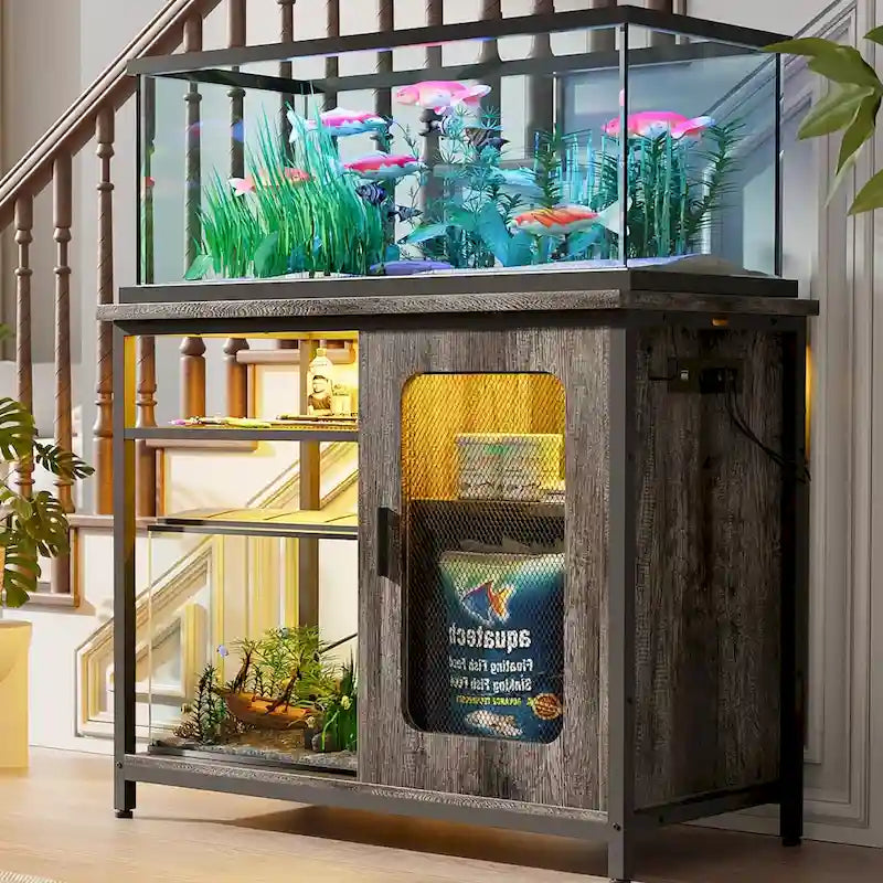 Support pour aquarium de 20 à 29 gallons avec prises électriques et éclairage LED