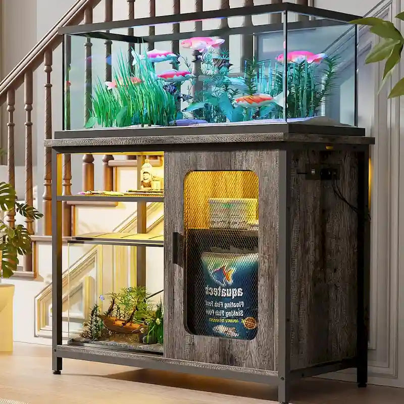 Support pour aquarium de 20 à 29 gallons avec prises électriques et éclairage LED