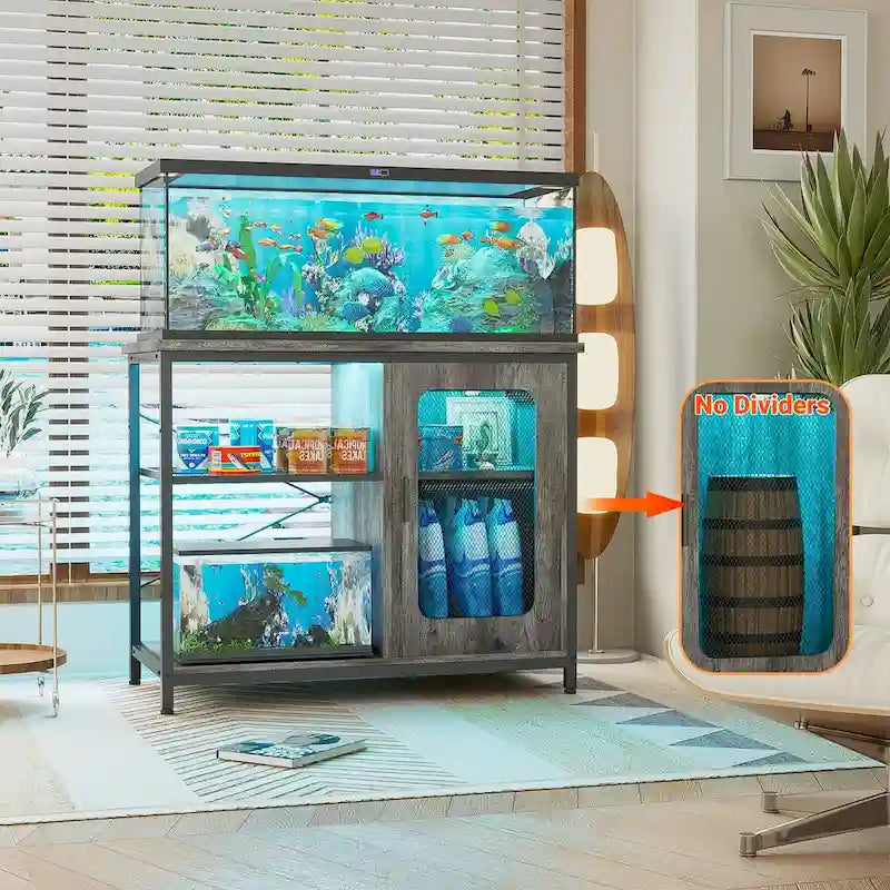 Support pour aquarium de 20 à 29 gallons avec prises électriques et éclairage LED
