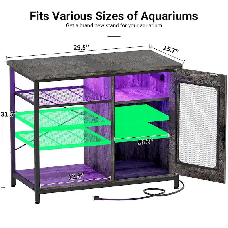 Support pour aquarium de 20 à 29 gallons avec prises électriques et éclairage LED