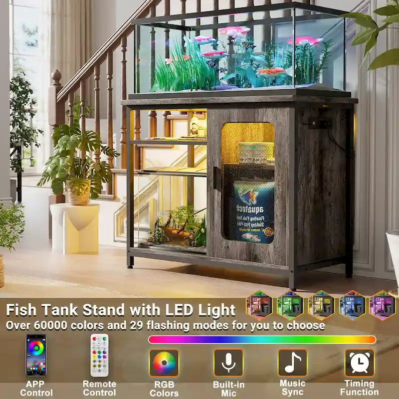 Support pour aquarium de 20 à 29 gallons avec prises électriques et éclairage LED