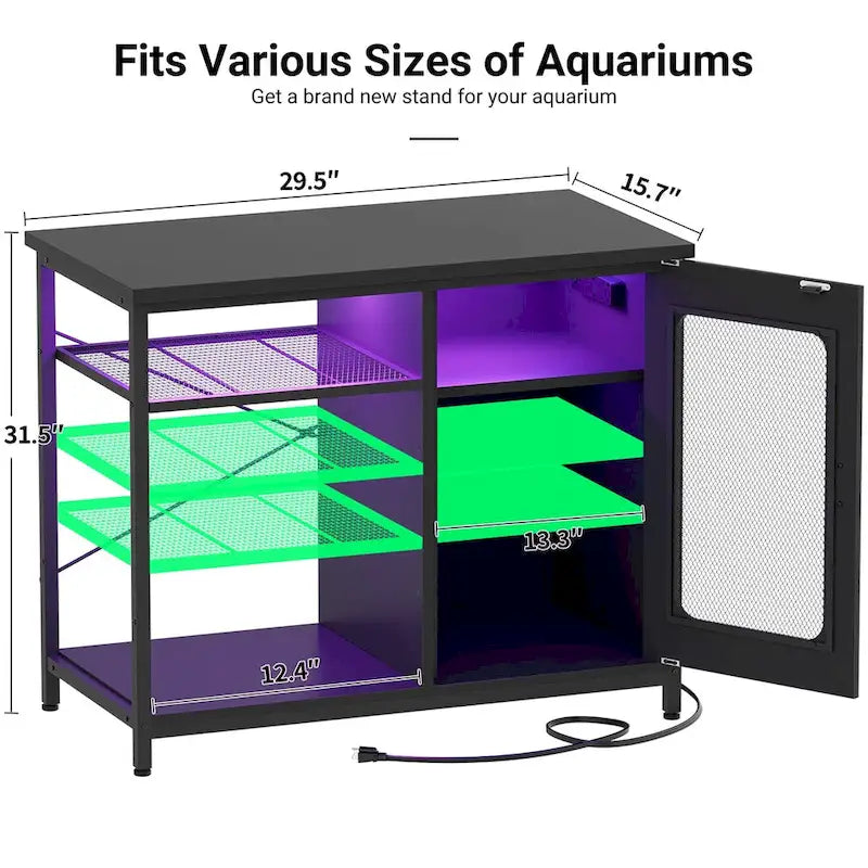 Support pour aquarium de 20 à 29 gallons avec prises électriques et éclairage LED
