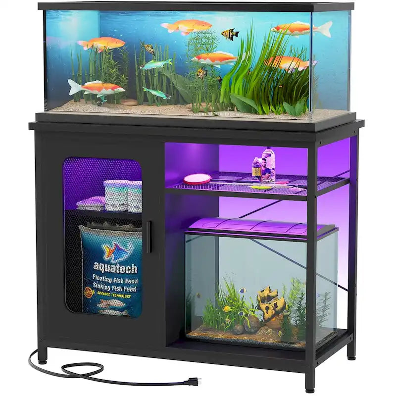 Support pour aquarium de 20 à 29 gallons avec prises électriques et éclairage LED