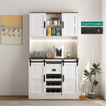 Meuble bar de style ferme avec porte coulissante de grange, grand buffet de cuisine rustique, table basse/bar, blanc