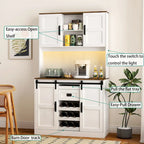 Meuble bar de style ferme avec porte coulissante de grange, grand buffet de cuisine rustique, table basse/bar, blanc