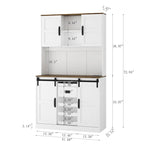 Meuble bar de style ferme avec porte coulissante de grange, grand buffet de cuisine rustique, table basse/bar, blanc