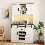 Meuble bar de style ferme avec porte coulissante de grange, grand buffet de cuisine rustique, table basse/bar, blanc