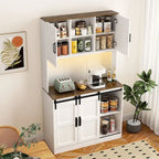 Meuble bar de style ferme avec porte coulissante de grange, grand buffet de cuisine rustique, table basse/bar, blanc