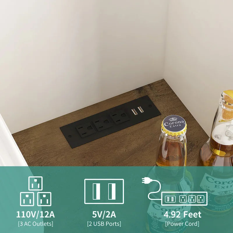 Meuble bar de style ferme avec porte coulissante de grange, grand buffet de cuisine rustique, table basse/bar, blanc