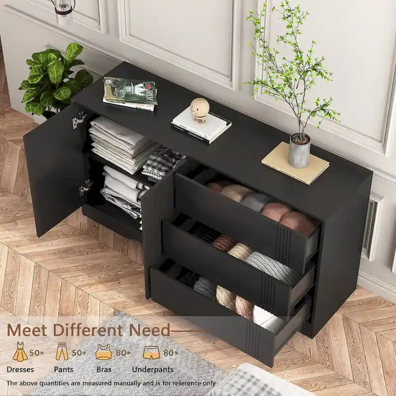 Buffet de cuisine moderne avec rangements, tiroirs et portes