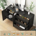 Buffet de cuisine moderne avec rangements, tiroirs et portes