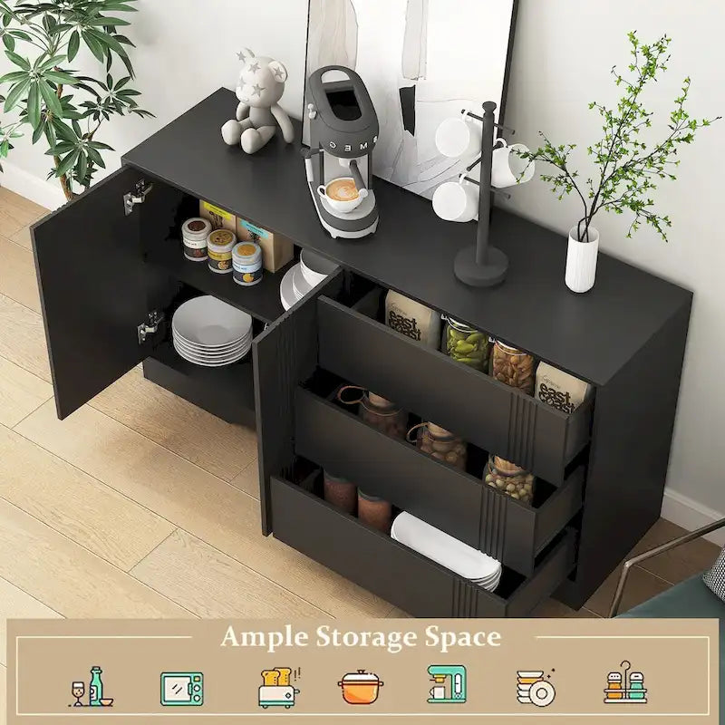 Buffet de cuisine moderne avec rangements, tiroirs et portes