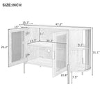 Meuble de salle à manger élégant à 2 portes incurvées avec garniture dorée et portes en rotin tressé pour salle à manger