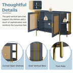 Meuble de salle à manger élégant à 2 portes incurvées avec garniture dorée et portes en rotin tressé pour salle à manger