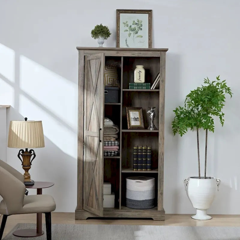 Armoire de rangement rustique haute avec porte de grange