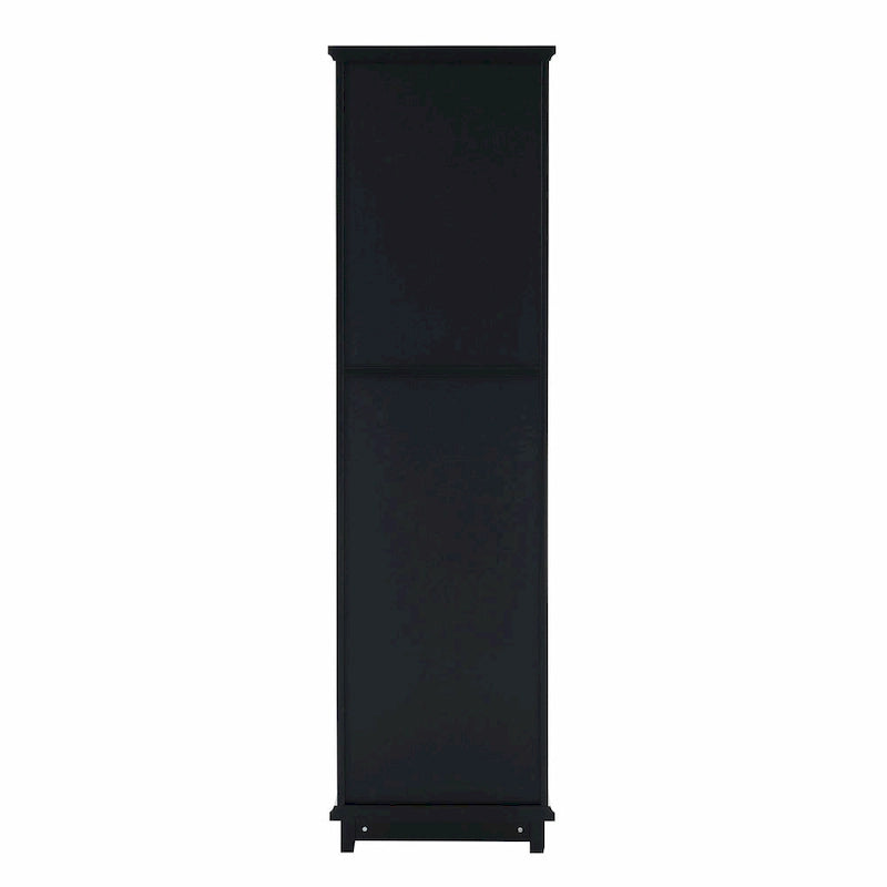 Armoire de rangement de salle de bain haute et autoportante avec portes vitrées et deux tiroirs