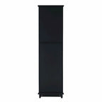 Armoire de rangement de salle de bain haute et autoportante avec portes vitrées et deux tiroirs