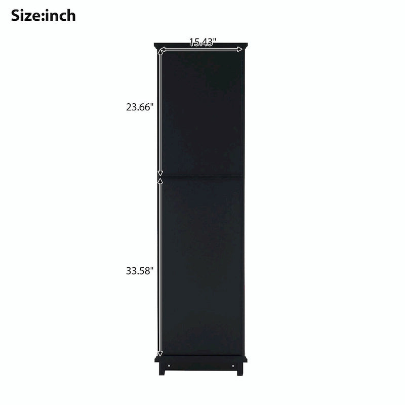 Armoire de rangement de salle de bain haute et autoportante avec portes vitrées et deux tiroirs
