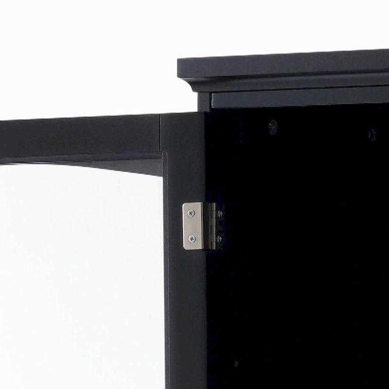 Armoire de rangement de salle de bain haute et autoportante avec portes vitrées et deux tiroirs