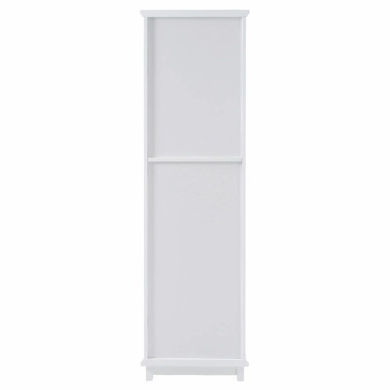 Armoire de rangement de salle de bain haute et autoportante avec portes vitrées et deux tiroirs