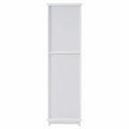 Armoire de rangement de salle de bain haute et autoportante avec portes vitrées et deux tiroirs