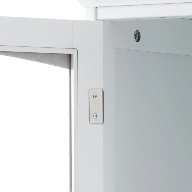 Armoire de rangement de salle de bain haute et autoportante avec portes vitrées et deux tiroirs