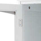 Armoire de rangement de salle de bain haute et autoportante avec portes vitrées et deux tiroirs