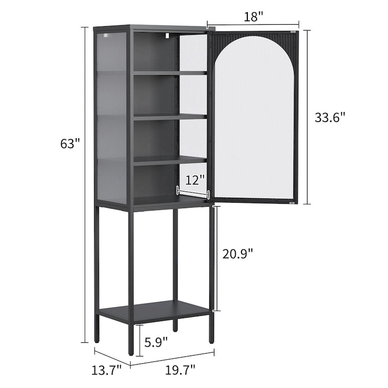Vitrine de rangement avec porte en métal et verre