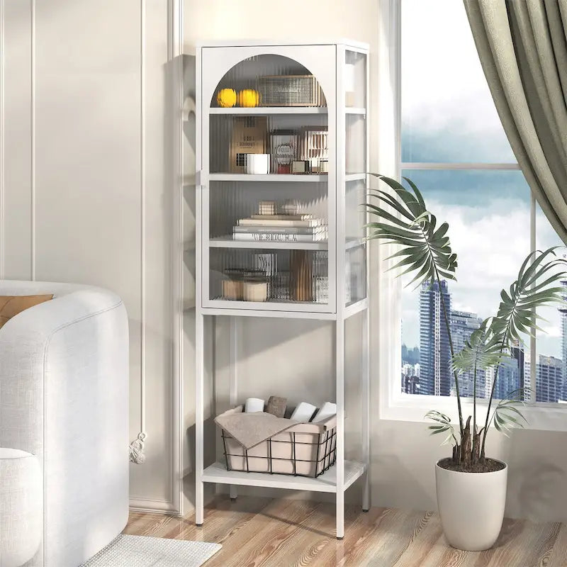 Vitrine de rangement avec porte en métal et verre