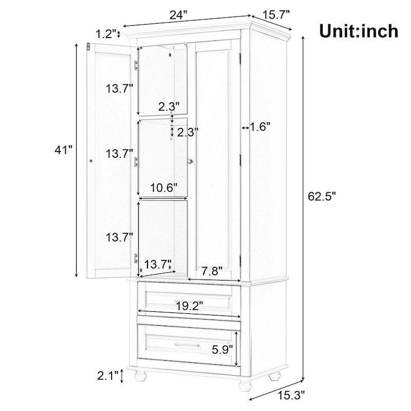 Armoire de rangement haute à deux tiroirs pour salle de bain/bureau