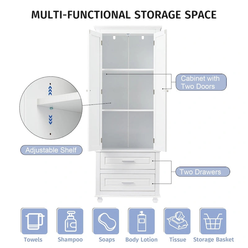 Armoire de rangement haute à deux tiroirs pour salle de bain/bureau