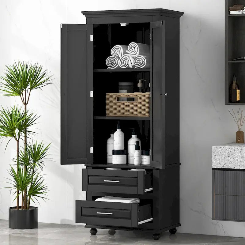 Armoire de rangement haute à deux tiroirs pour salle de bain/bureau